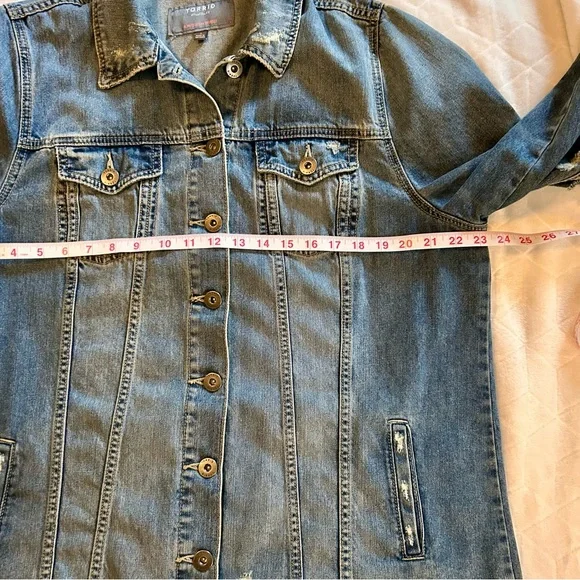 Torrid Classic Long Denim Jacket with Distressed Details Size 1X - Picture 9 of 10
